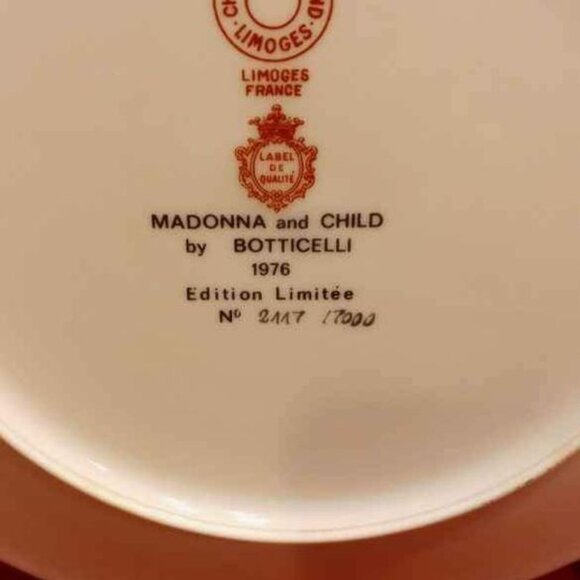 VTG 197 HAVILAND LIMOGES 1976 "MADONNA AND CHILD" PLATE BY BOTTICELLI LIMITED ED - Picture 4 of 4